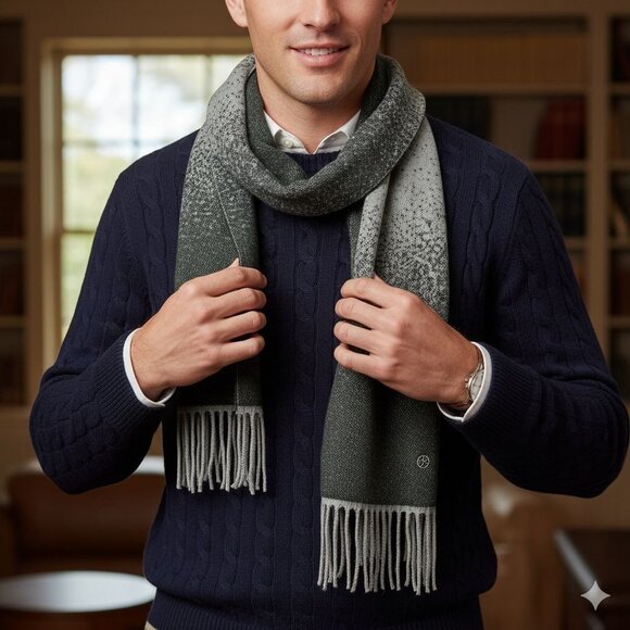 Calvin Klein Gray Preppy Ombre Unisex Fringe Hem Neck Warmer Shawl Scarf - Picture 10 of 12